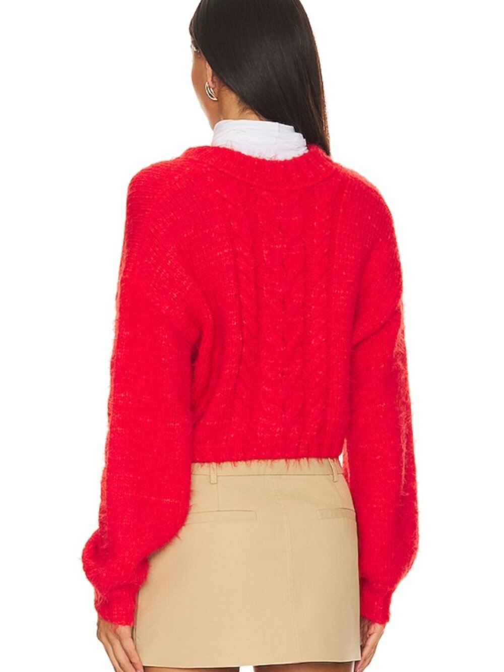 Free People x Revolve Willow Fuzzy Crop Button Cardigan Fiery Red Size Small - Picture 7 of 7
